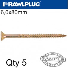 R-TS CHIPBOARD HD SCREW 6.0X80MM X5 PER BAG